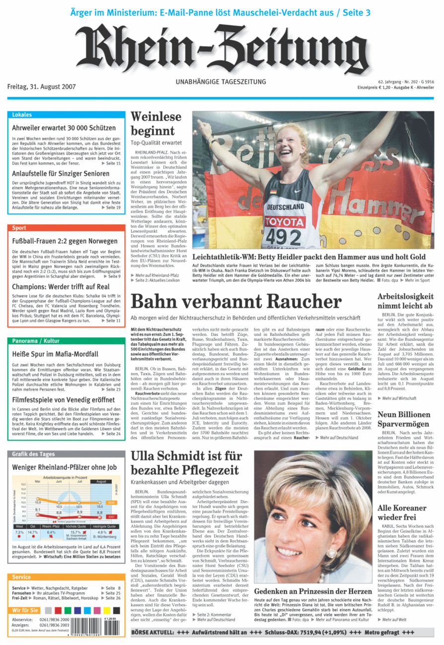 Rhein-Zeitung Kreis Ahrweiler vom Freitag, 31.08.2007