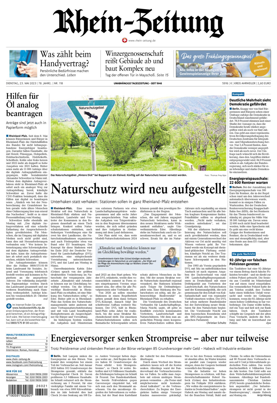 Rhein-Zeitung Kreis Ahrweiler vom Dienstag, 23.05.2023