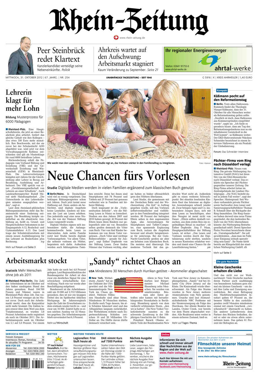 Rhein-Zeitung Kreis Ahrweiler vom Mittwoch, 31.10.2012