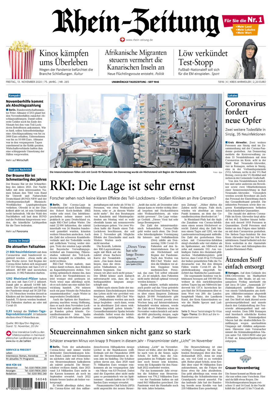 Rhein-Zeitung Kreis Ahrweiler vom Freitag, 13.11.2020