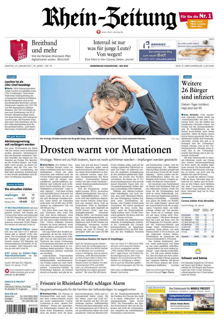 Rhein-Zeitung Kreis Ahrweiler vom Samstag, 23.01.2021