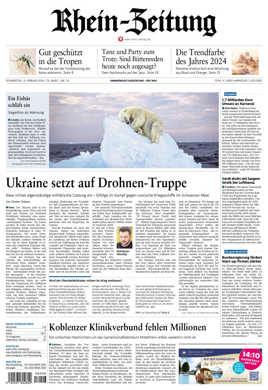 Rhein-Zeitung Kreis Ahrweiler vom Donnerstag, 08.02.2024