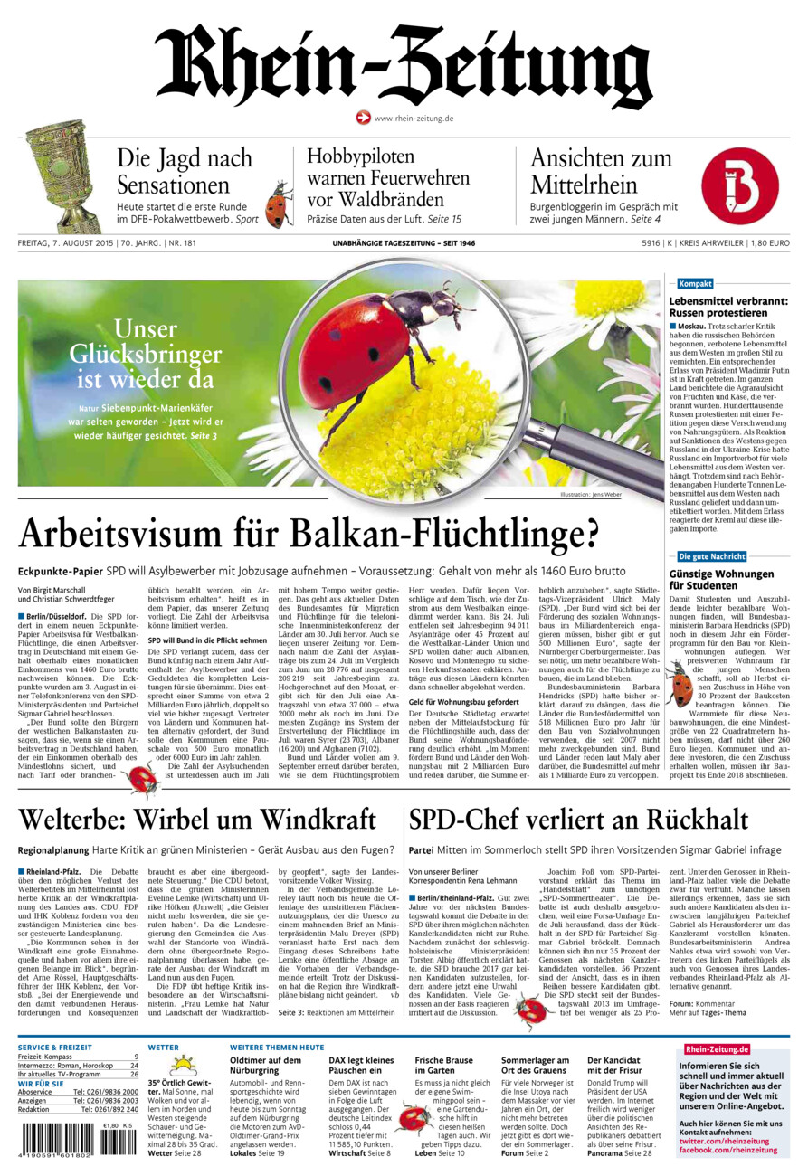 Rhein-Zeitung Kreis Ahrweiler vom Freitag, 07.08.2015