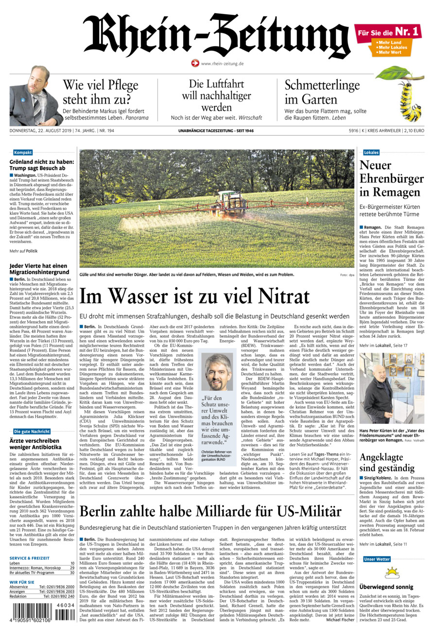Rhein-Zeitung Kreis Ahrweiler vom Donnerstag, 22.08.2019