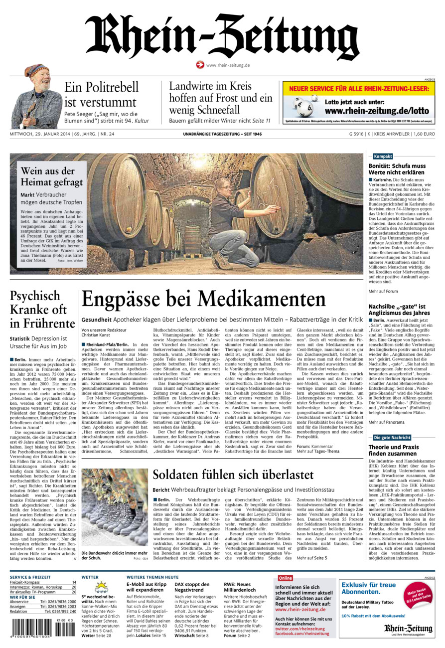 Rhein-Zeitung Kreis Ahrweiler vom Mittwoch, 29.01.2014