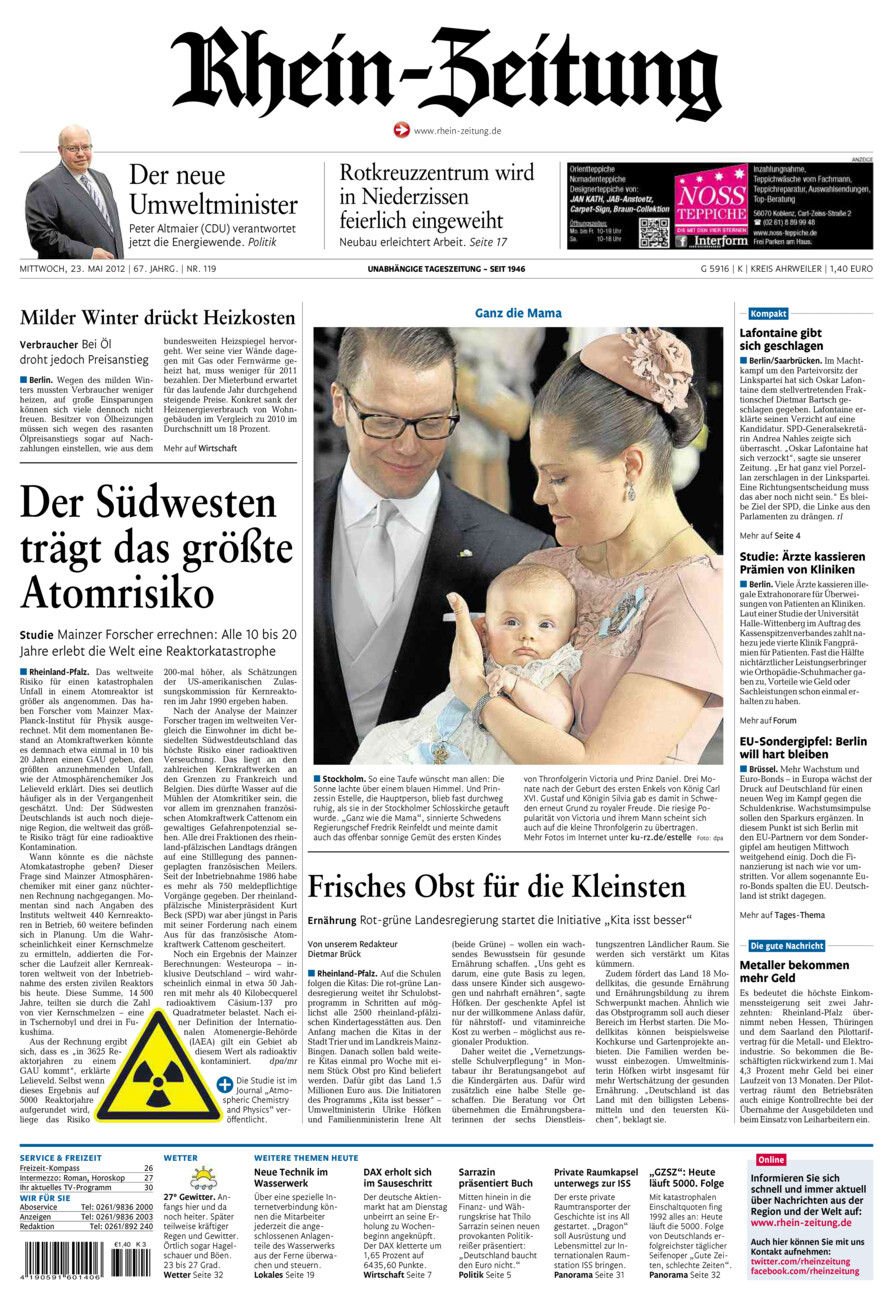 Rhein-Zeitung Kreis Ahrweiler vom Mittwoch, 23.05.2012
