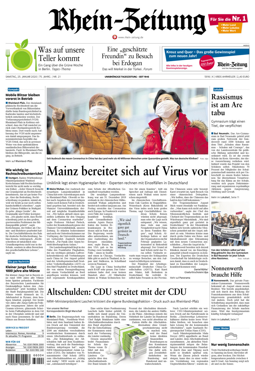 Rhein-Zeitung Kreis Ahrweiler vom Samstag, 25.01.2020