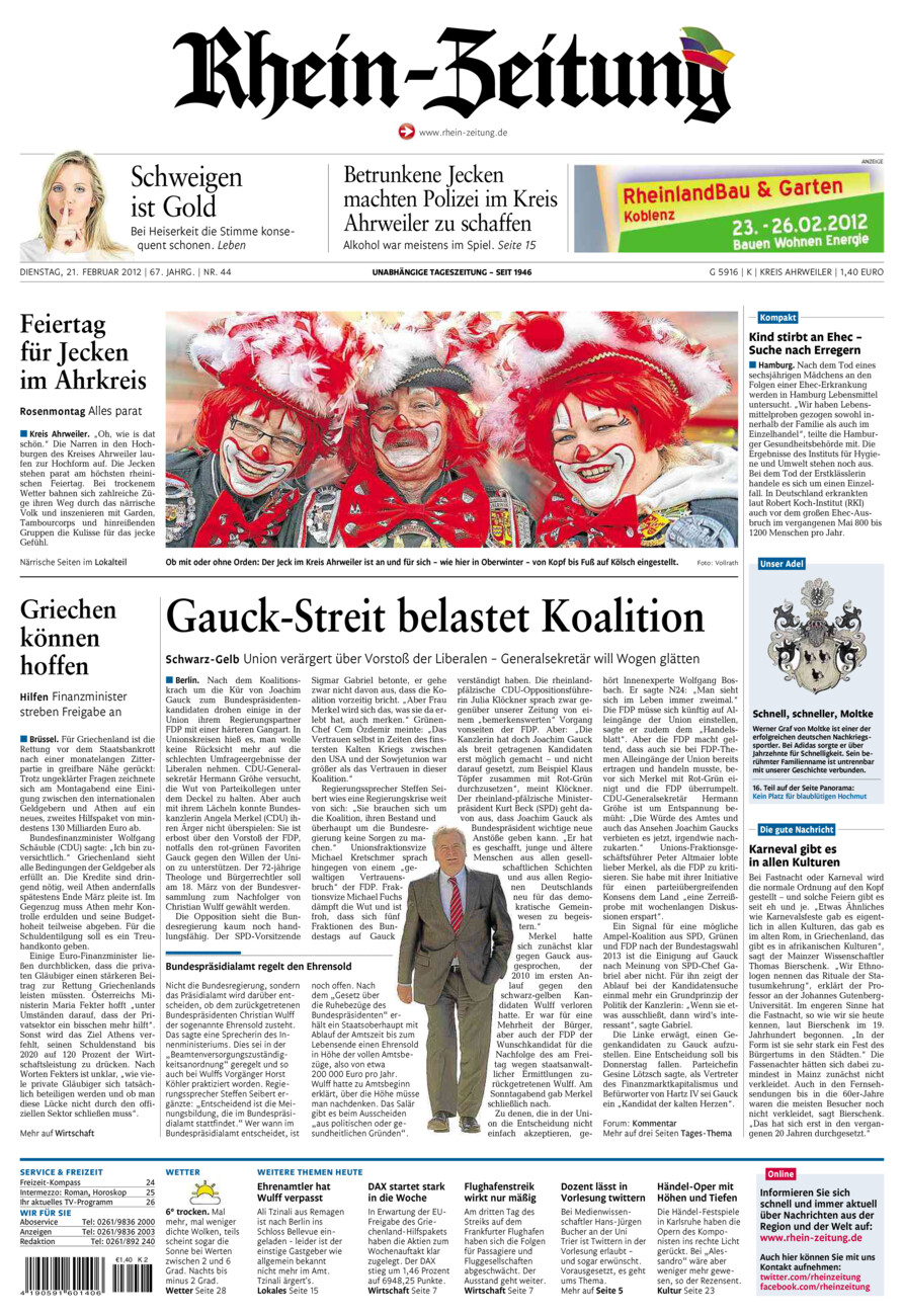 Rhein-Zeitung Kreis Ahrweiler vom Dienstag, 21.02.2012