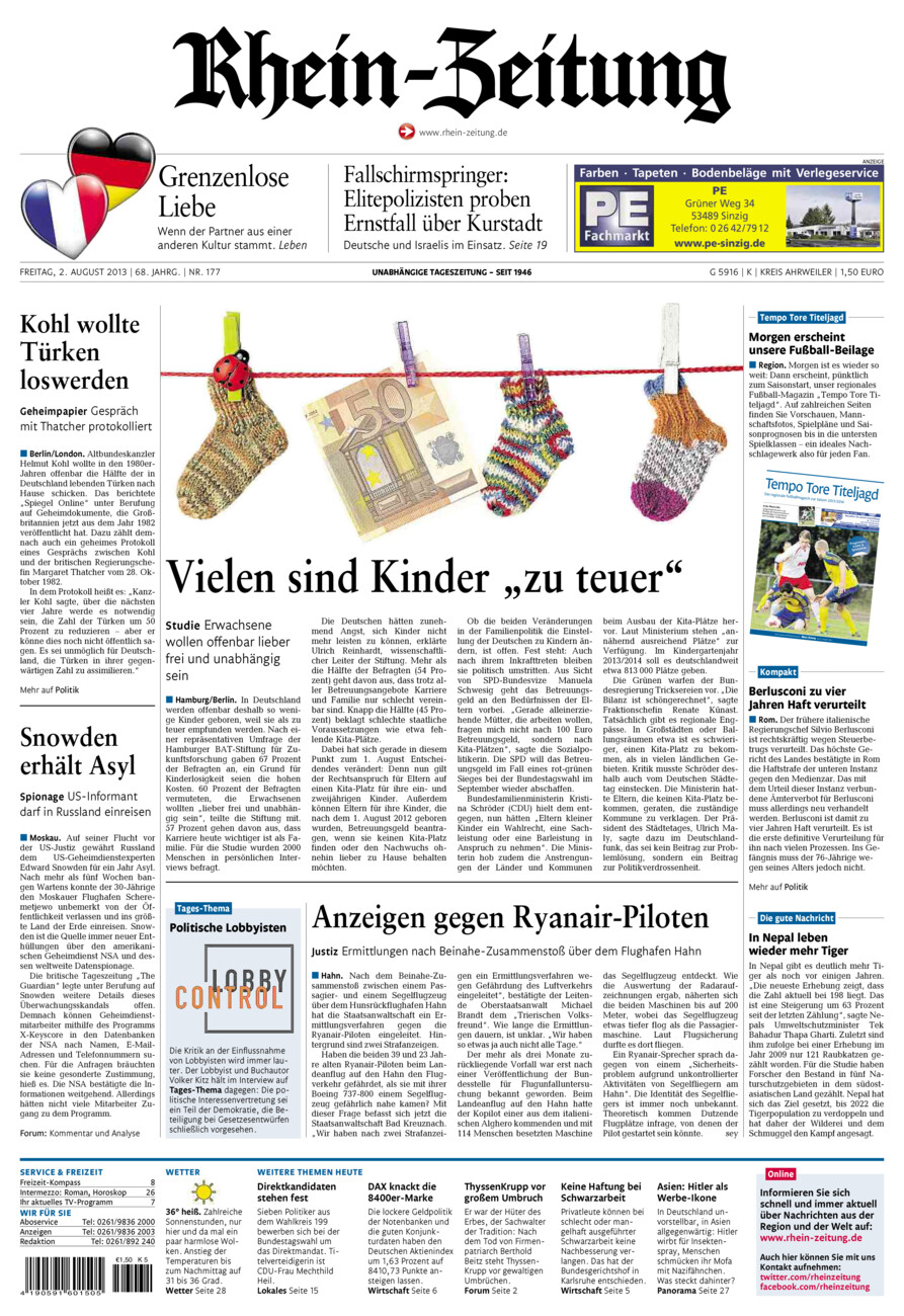 Rhein-Zeitung Kreis Ahrweiler vom Freitag, 02.08.2013