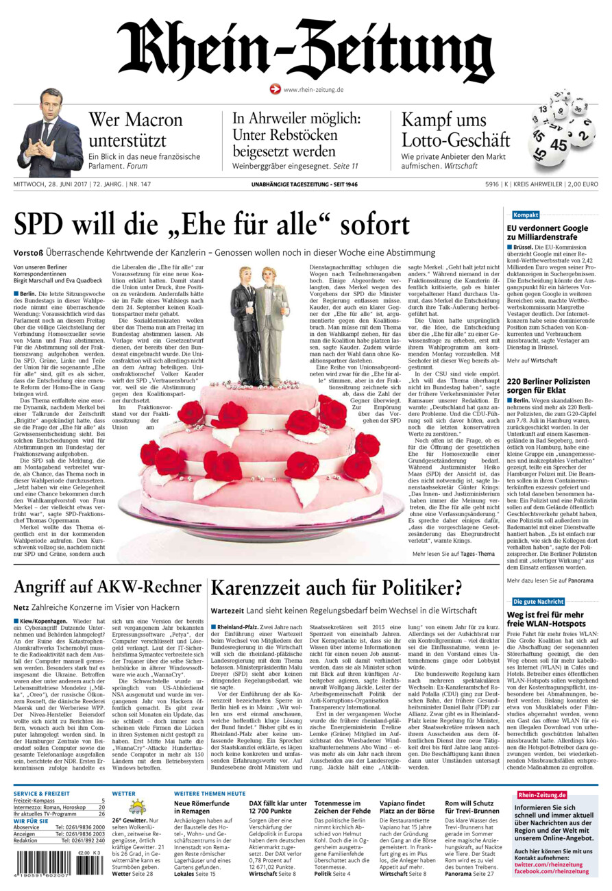 Rhein-Zeitung Kreis Ahrweiler vom Mittwoch, 28.06.2017
