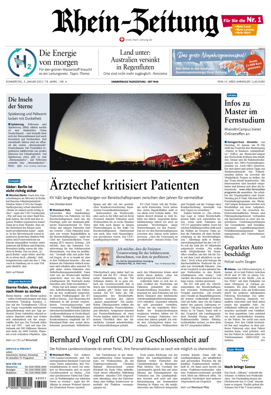 Rhein-Zeitung Kreis Ahrweiler vom Donnerstag, 05.01.2023