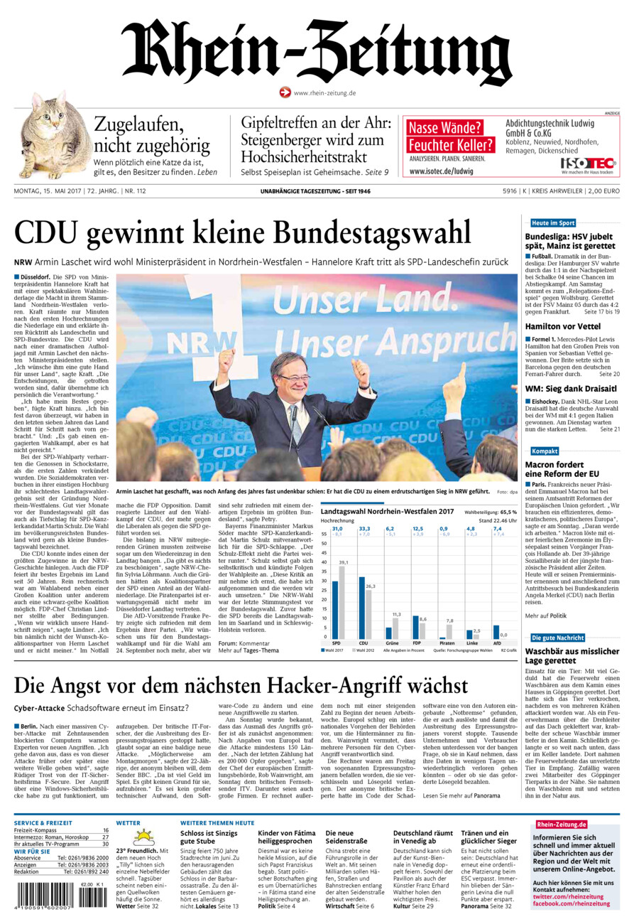 Rhein-Zeitung Kreis Ahrweiler vom Montag, 15.05.2017