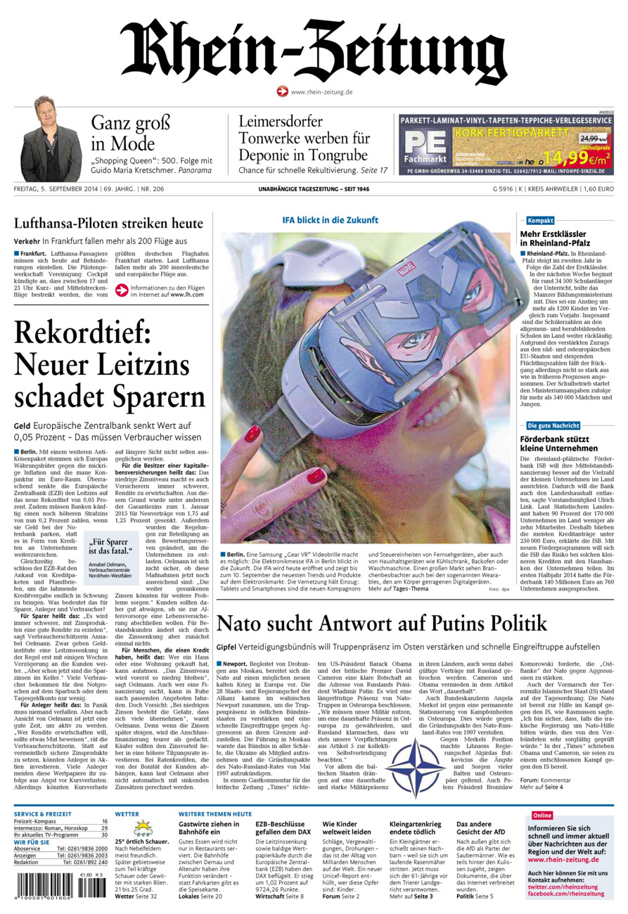 Rhein-Zeitung Kreis Ahrweiler vom Freitag, 05.09.2014