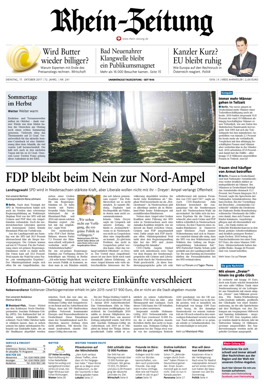 Rhein-Zeitung Kreis Ahrweiler vom Dienstag, 17.10.2017