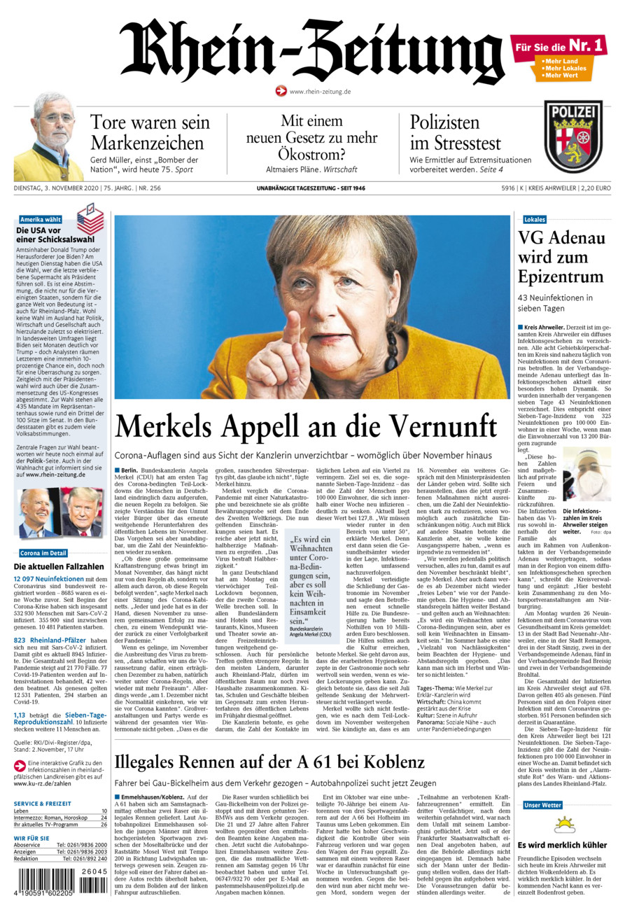 Rhein-Zeitung Kreis Ahrweiler vom Dienstag, 03.11.2020