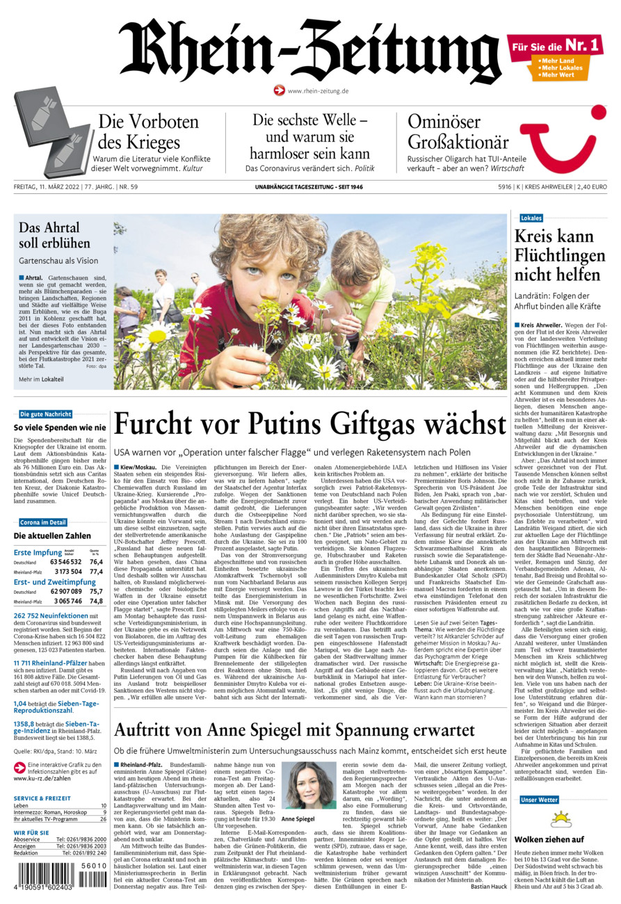 Rhein-Zeitung Kreis Ahrweiler vom Freitag, 11.03.2022