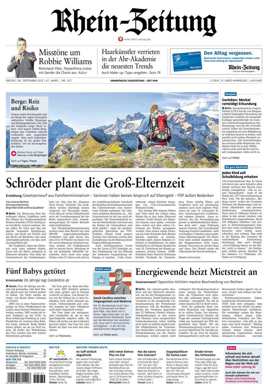 Rhein-Zeitung Kreis Ahrweiler vom Freitag, 28.09.2012