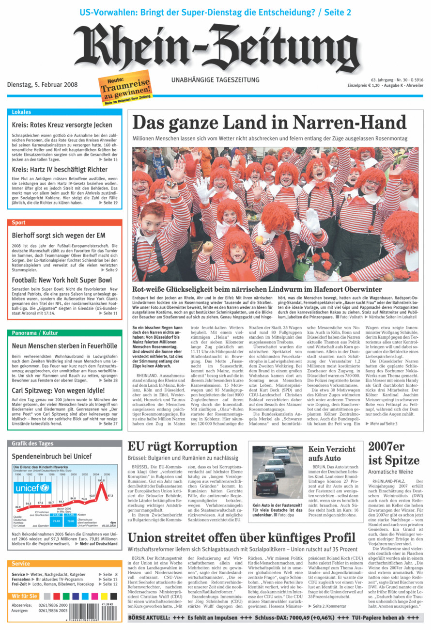Rhein-Zeitung Kreis Ahrweiler vom Dienstag, 05.02.2008