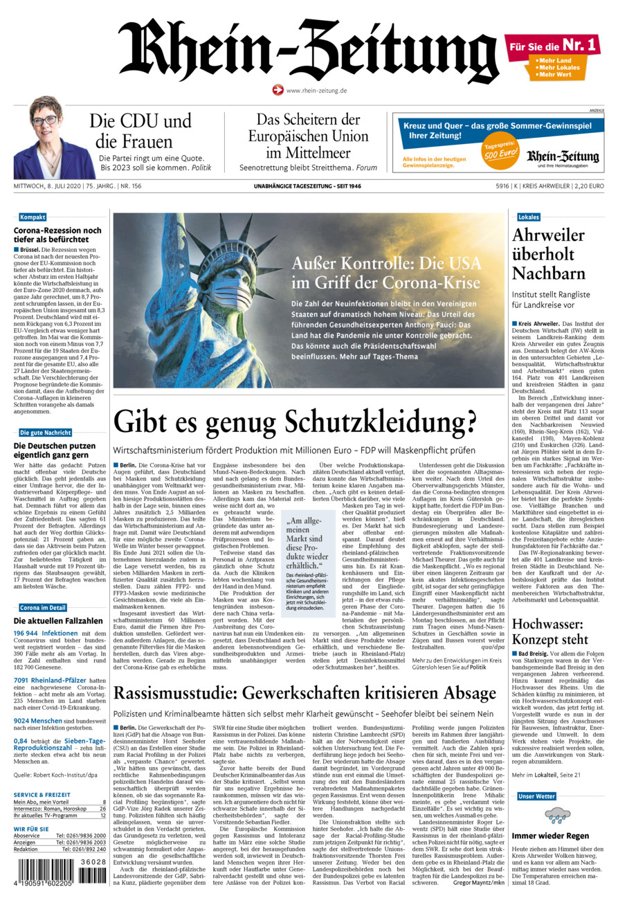 Rhein-Zeitung Kreis Ahrweiler vom Mittwoch, 08.07.2020