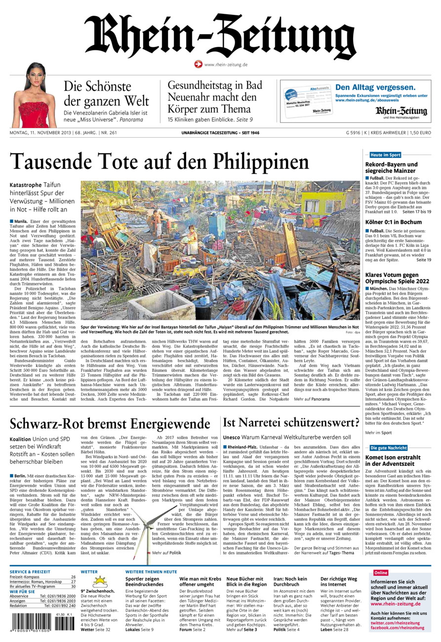 Rhein-Zeitung Kreis Ahrweiler vom Montag, 11.11.2013