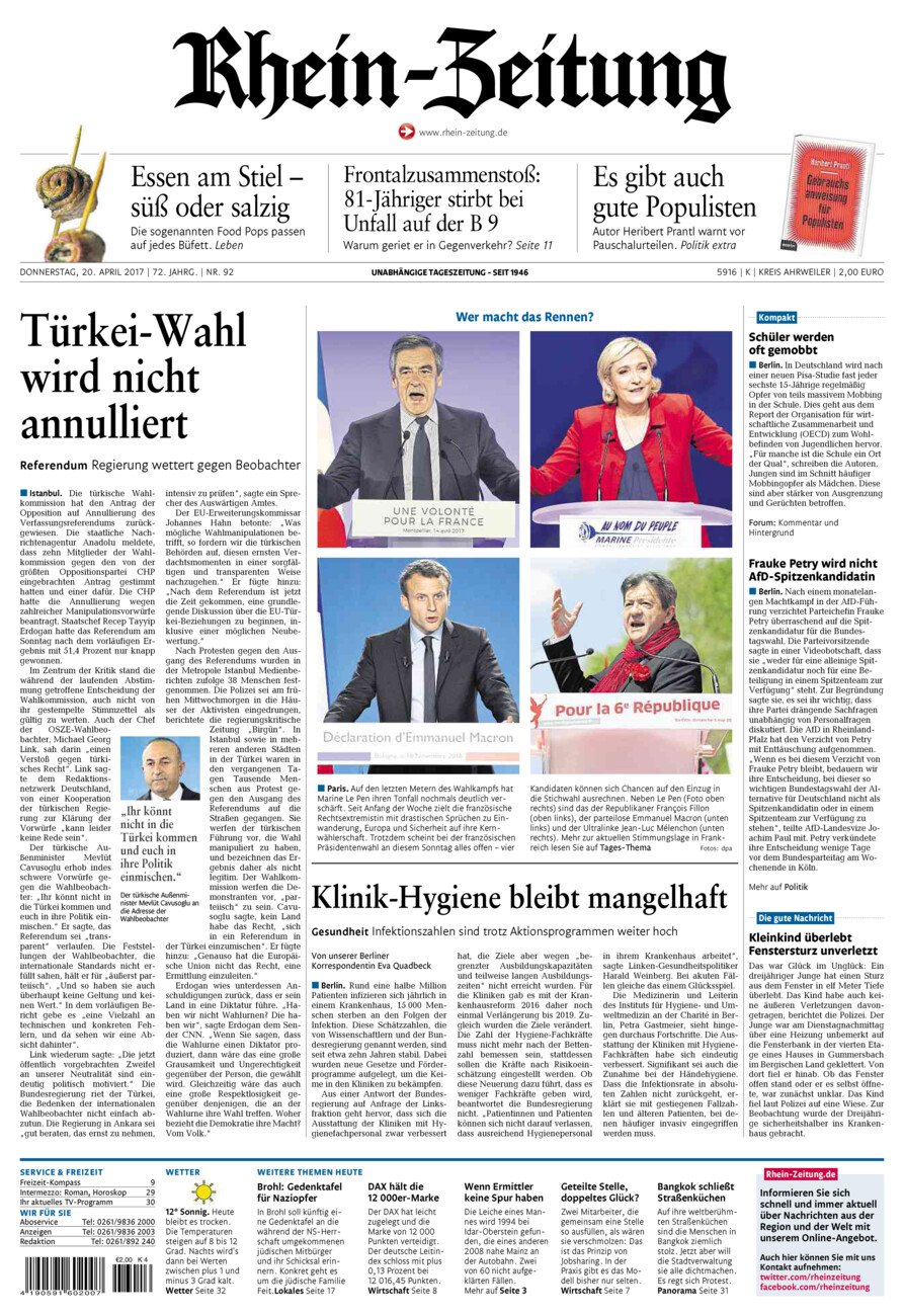 Rhein-Zeitung Kreis Ahrweiler vom Donnerstag, 20.04.2017