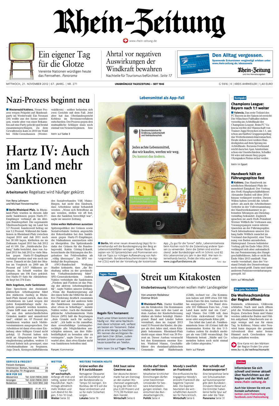 Rhein-Zeitung Kreis Ahrweiler vom Mittwoch, 21.11.2012
