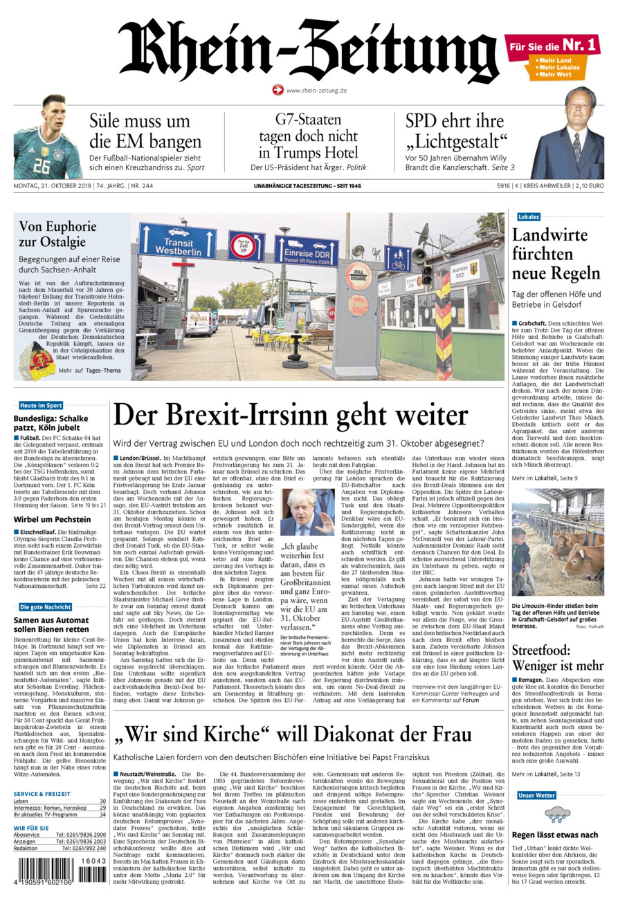 Rhein-Zeitung Kreis Ahrweiler vom Montag, 21.10.2019