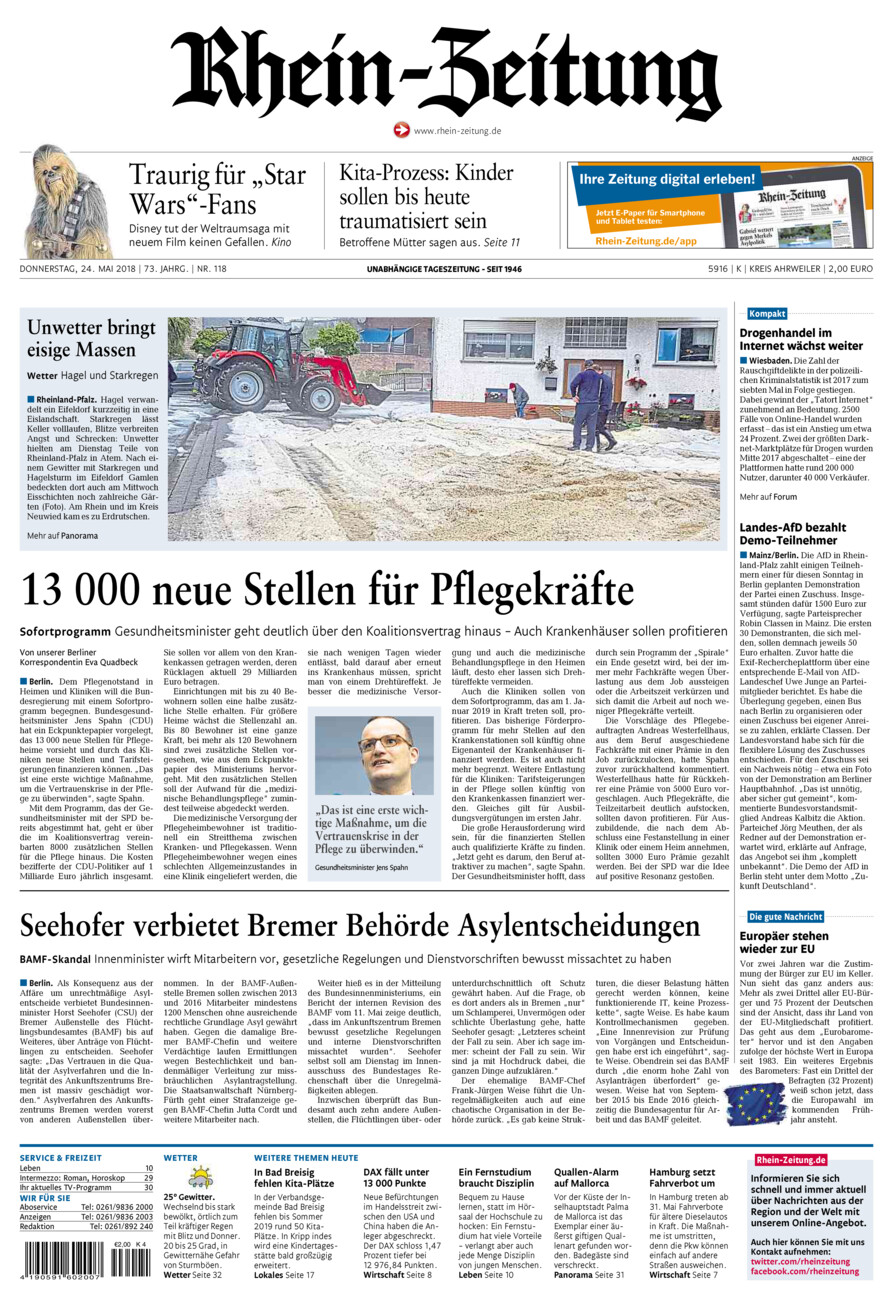 Rhein-Zeitung Kreis Ahrweiler vom Donnerstag, 24.05.2018