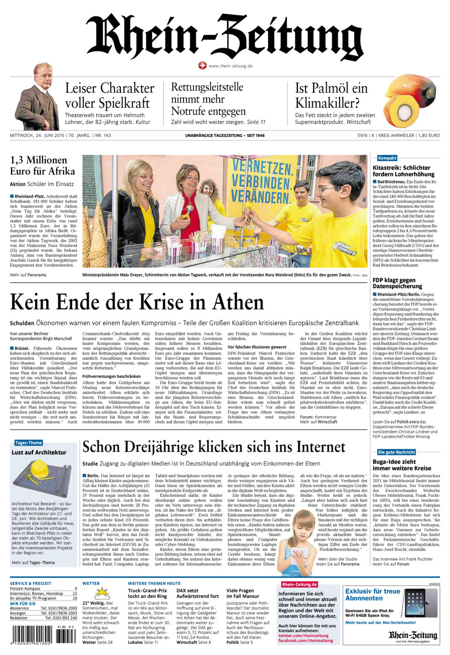 Rhein-Zeitung Kreis Ahrweiler vom Mittwoch, 24.06.2015