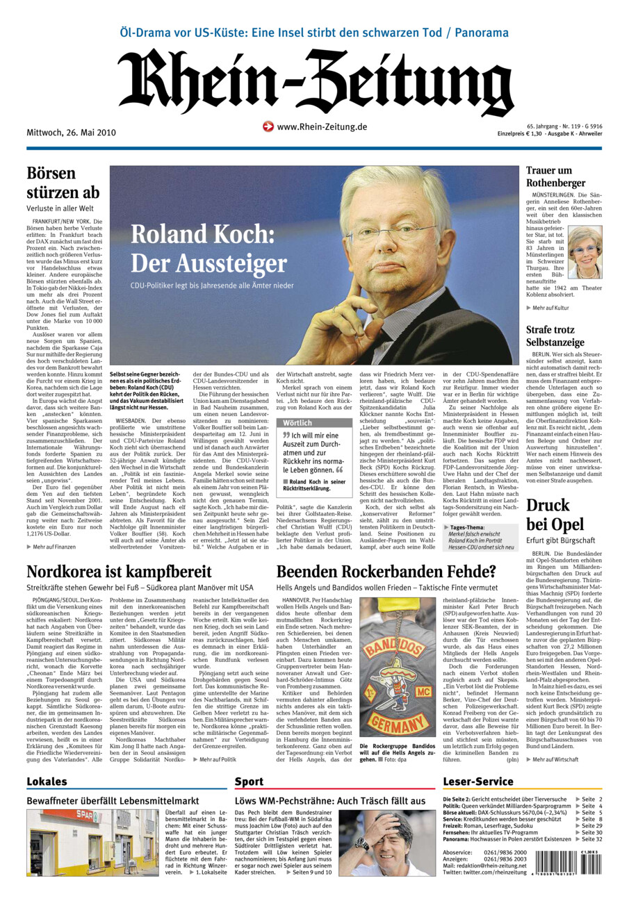 Rhein-Zeitung Kreis Ahrweiler vom Mittwoch, 26.05.2010