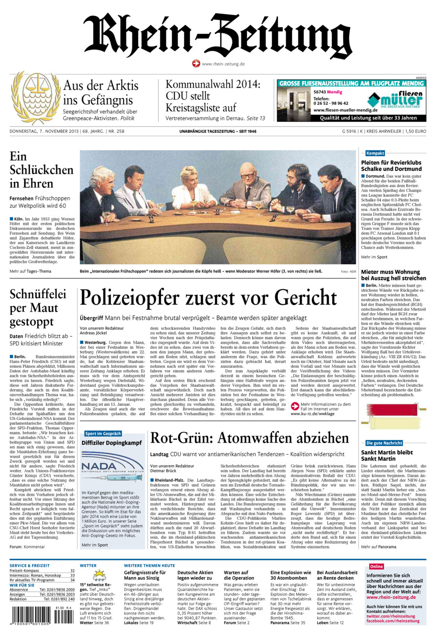 Rhein-Zeitung Kreis Ahrweiler vom Donnerstag, 07.11.2013