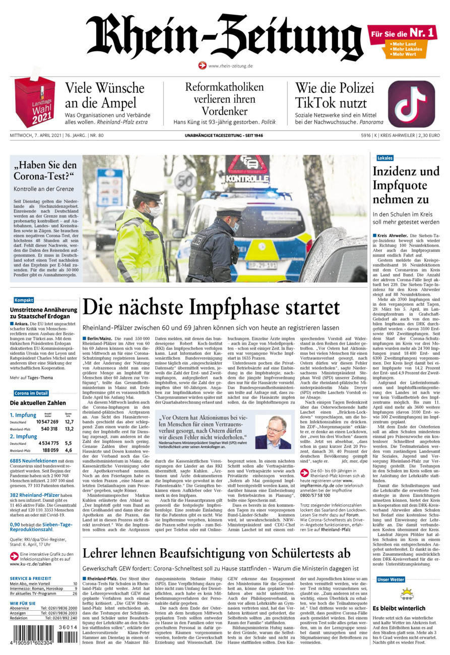 Rhein-Zeitung Kreis Ahrweiler vom Mittwoch, 07.04.2021