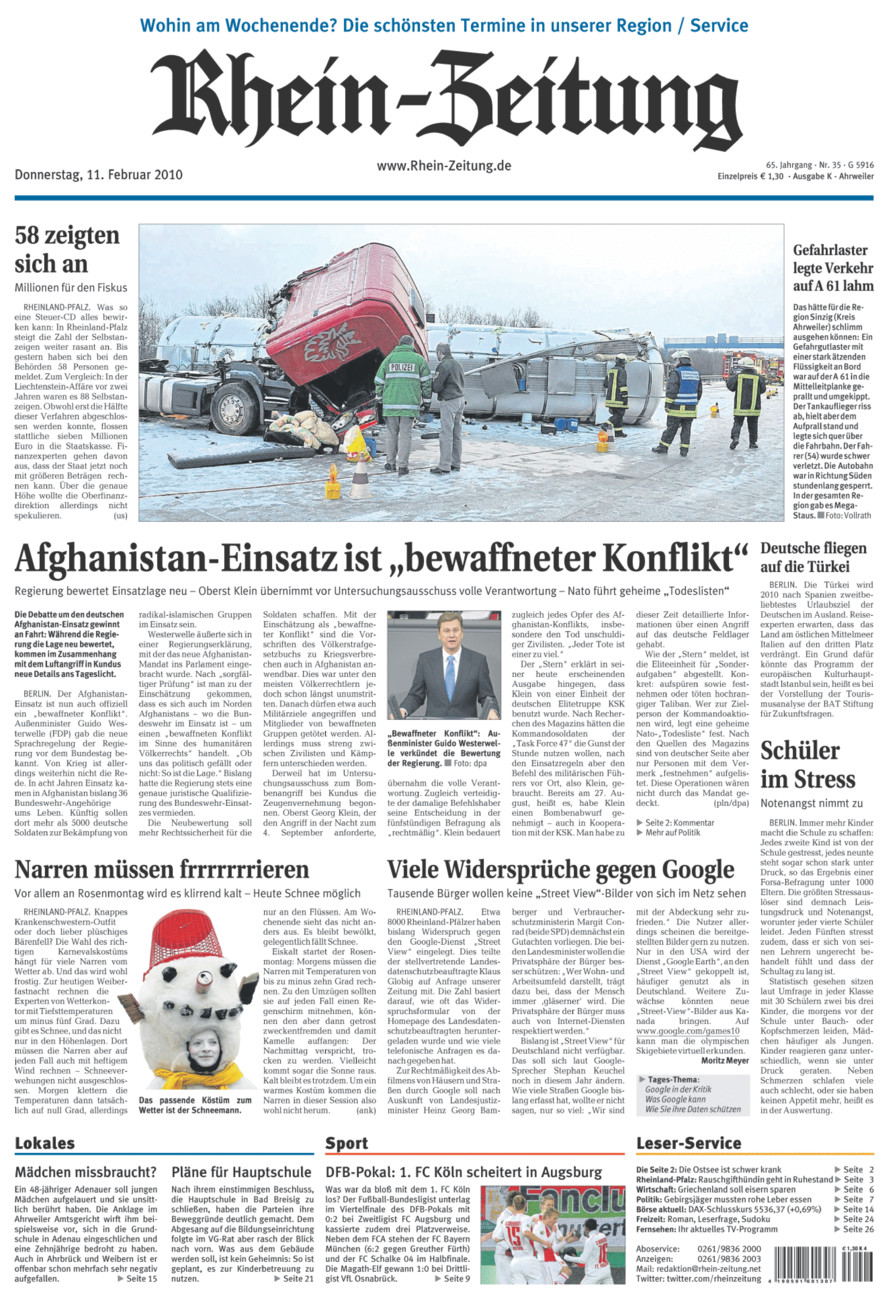 Rhein-Zeitung Kreis Ahrweiler vom Donnerstag, 11.02.2010
