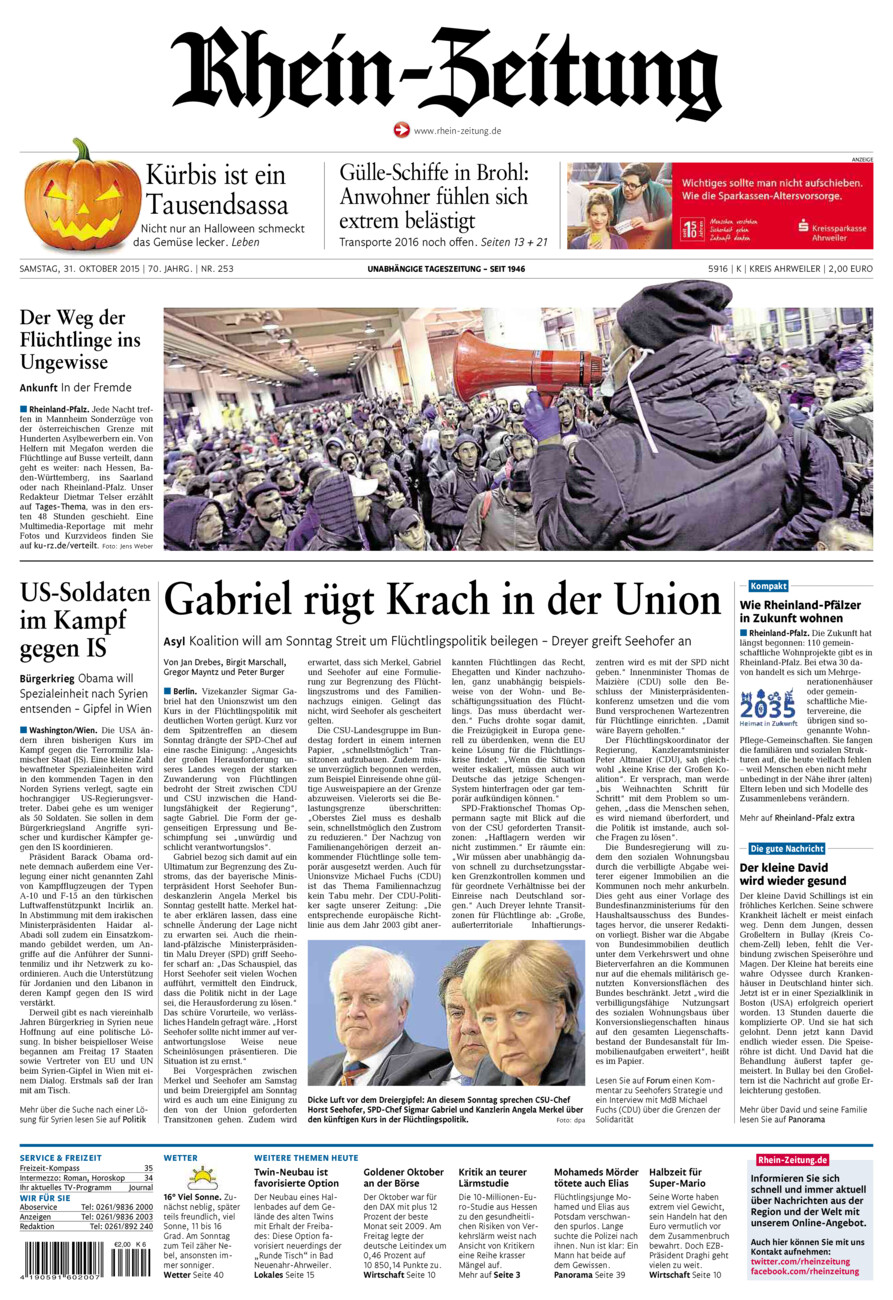 Rhein-Zeitung Kreis Ahrweiler vom Samstag, 31.10.2015