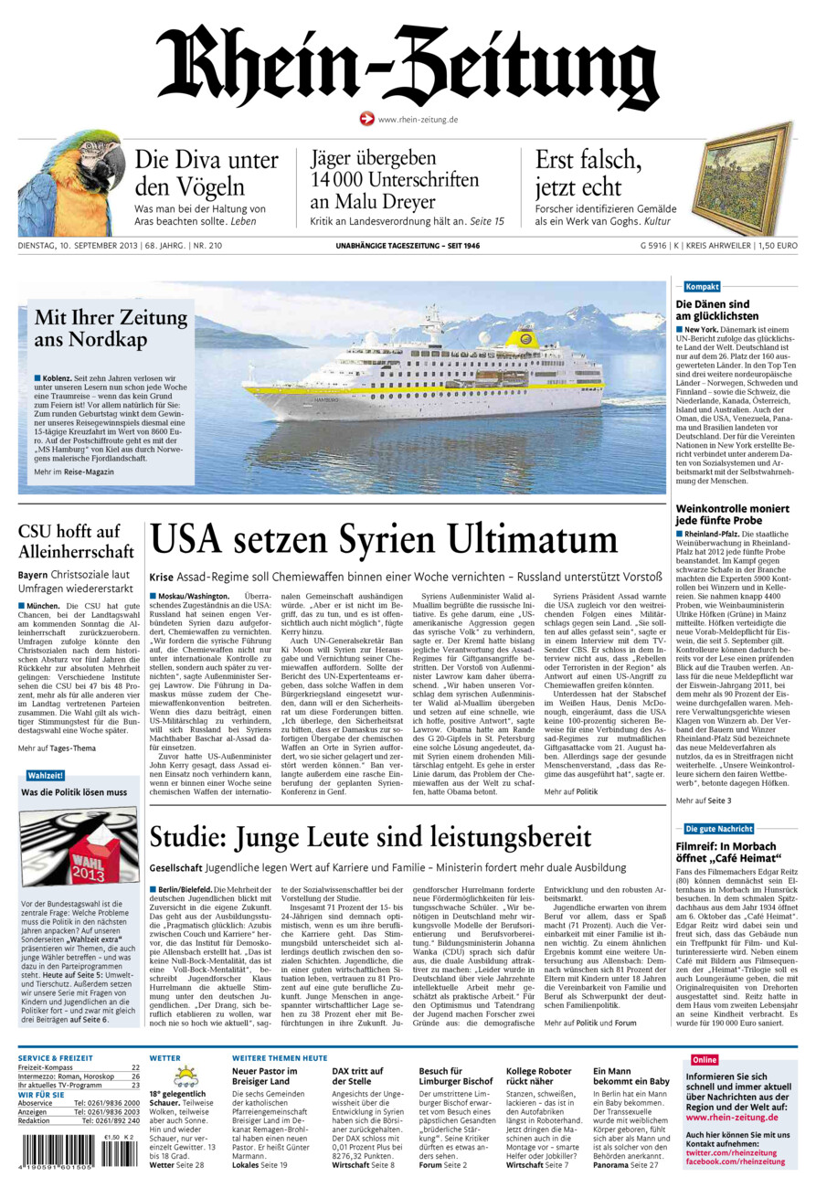 Rhein-Zeitung Kreis Ahrweiler vom Dienstag, 10.09.2013