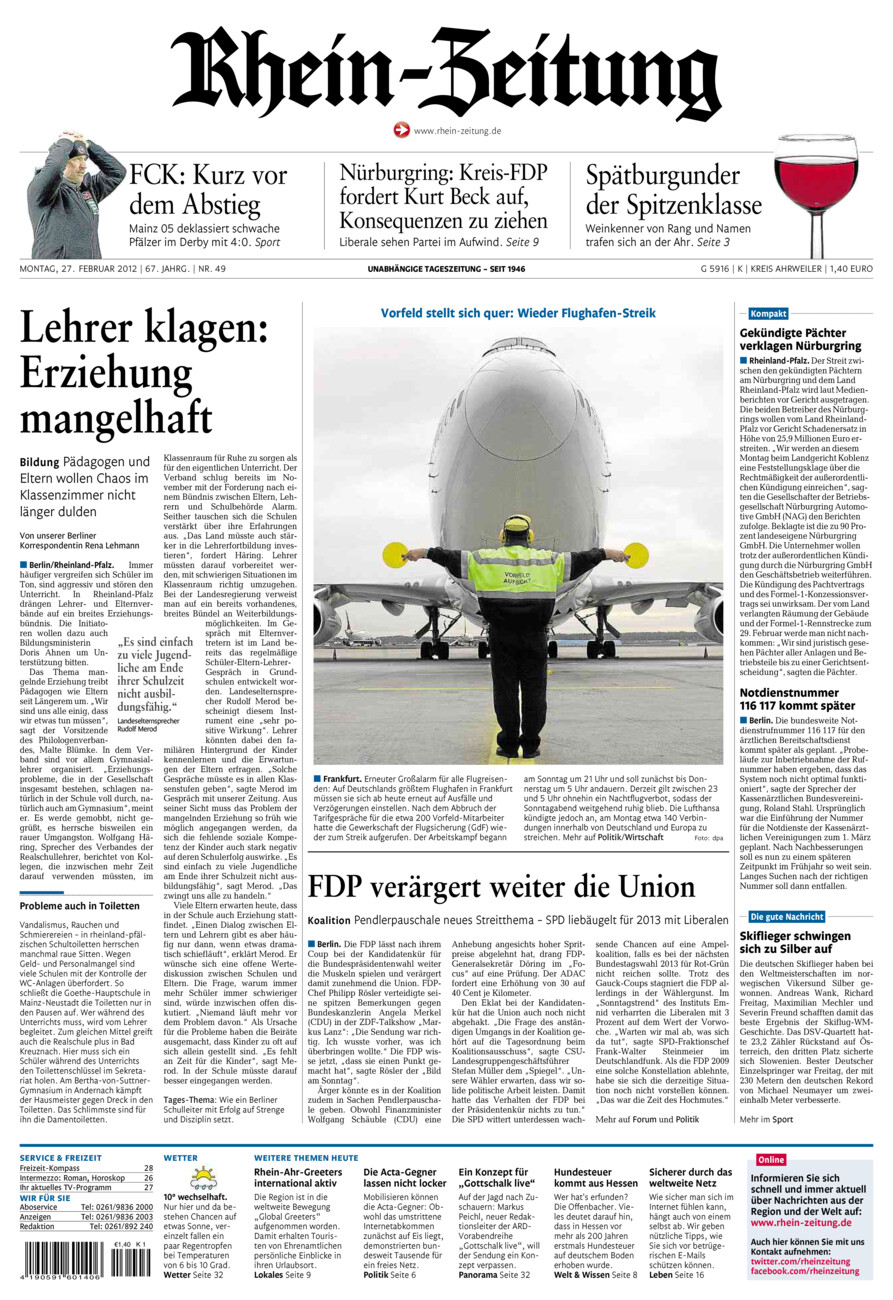 Rhein-Zeitung Kreis Ahrweiler vom Montag, 27.02.2012