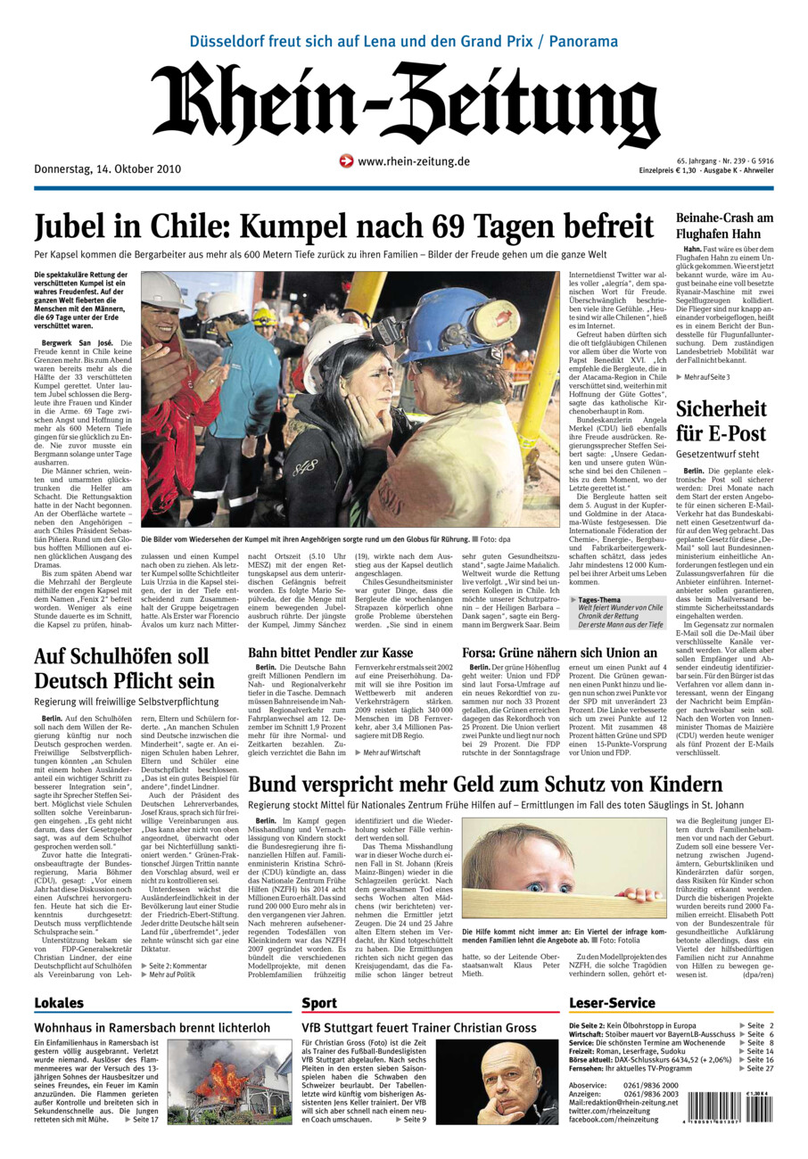 Rhein-Zeitung Kreis Ahrweiler vom Donnerstag, 14.10.2010