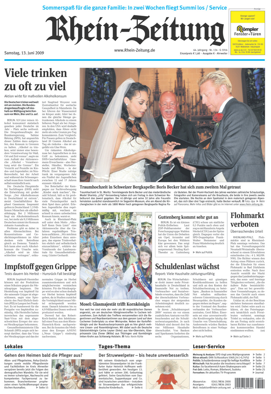 Rhein-Zeitung Kreis Ahrweiler vom Samstag, 13.06.2009