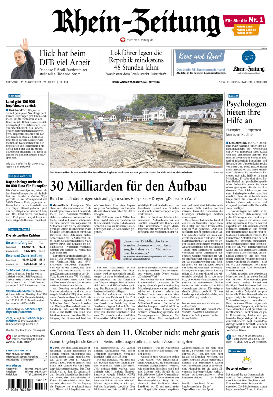 Rhein-Zeitung Kreis Ahrweiler vom Mittwoch, 11.08.2021