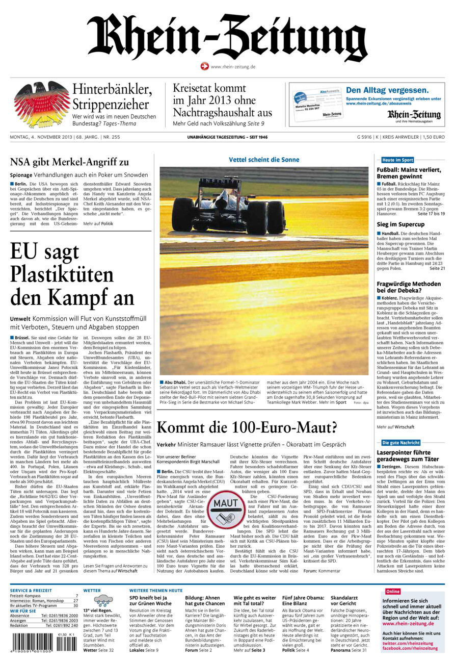 Rhein-Zeitung Kreis Ahrweiler vom Montag, 04.11.2013