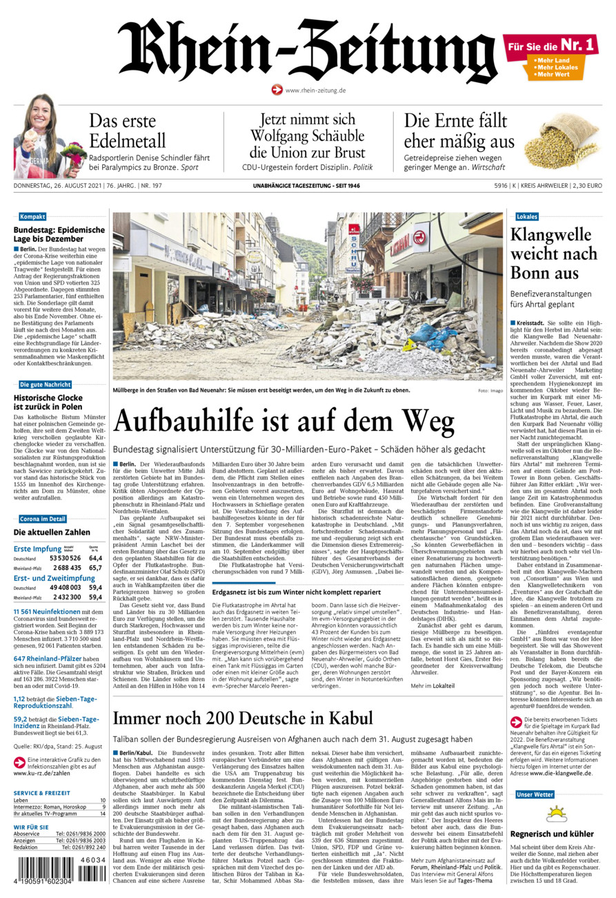 Rhein-Zeitung Kreis Ahrweiler vom Donnerstag, 26.08.2021