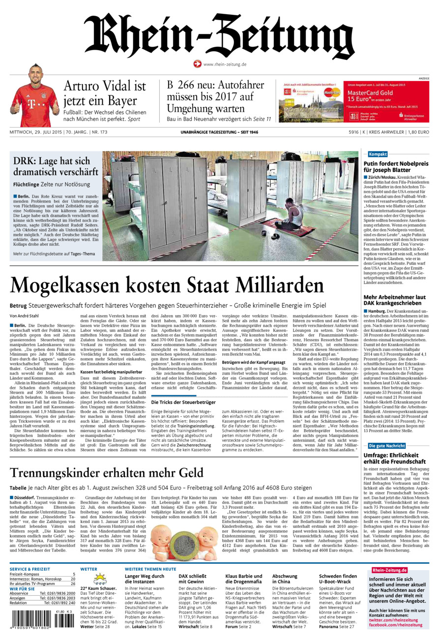 Rhein-Zeitung Kreis Ahrweiler vom Mittwoch, 29.07.2015