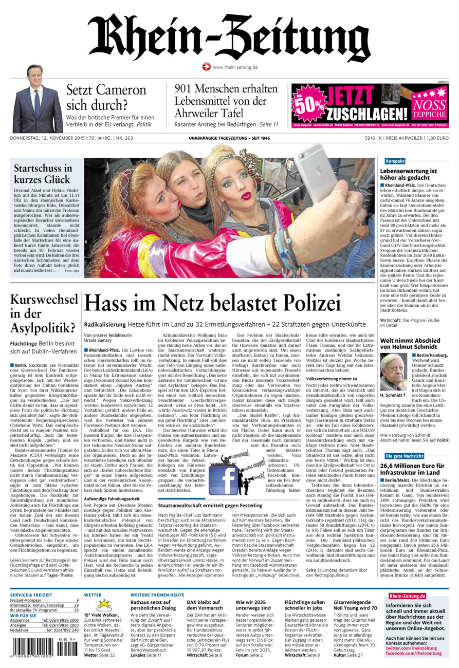 Rhein-Zeitung Kreis Ahrweiler vom Donnerstag, 12.11.2015