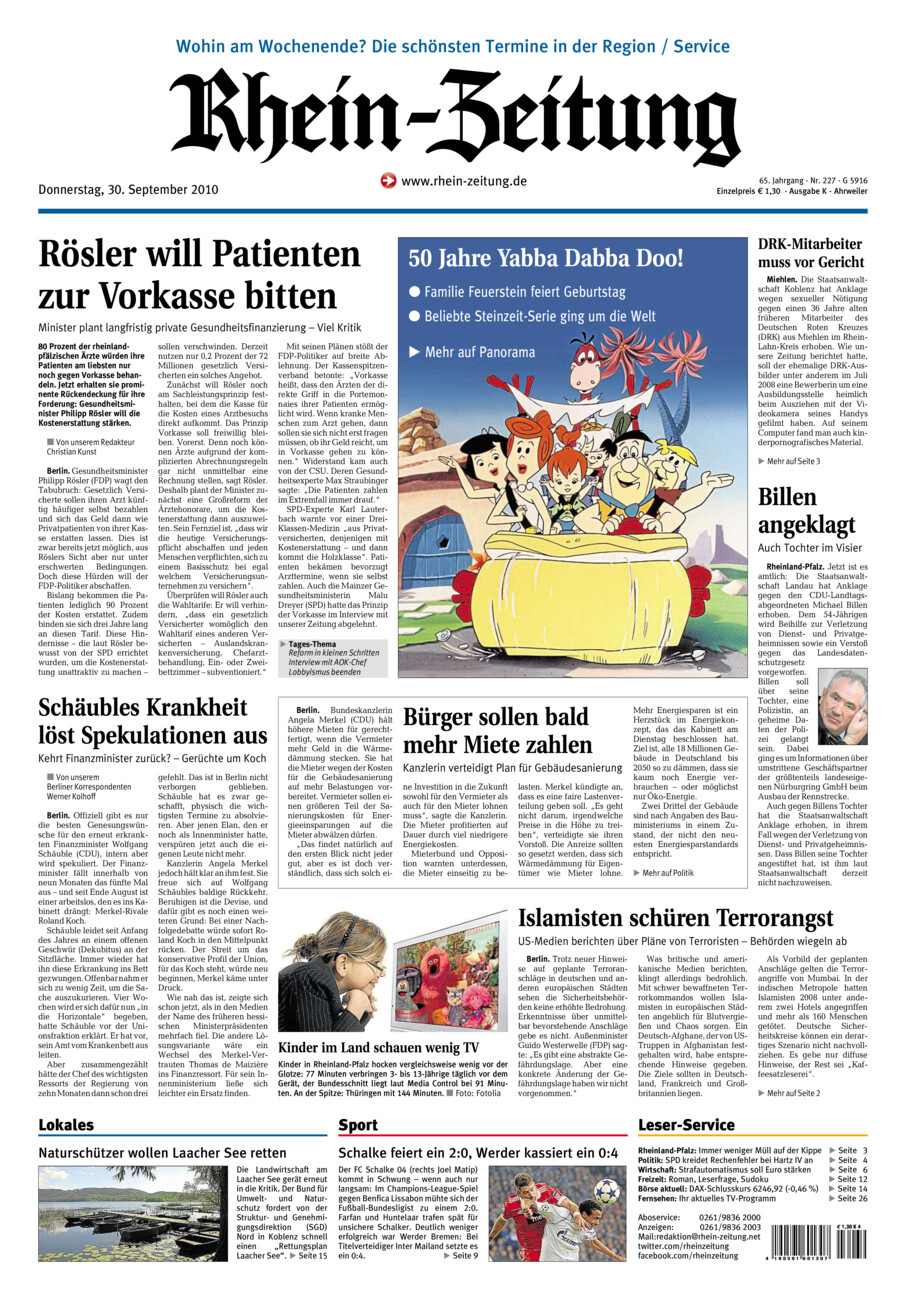 Rhein-Zeitung Kreis Ahrweiler vom Donnerstag, 30.09.2010