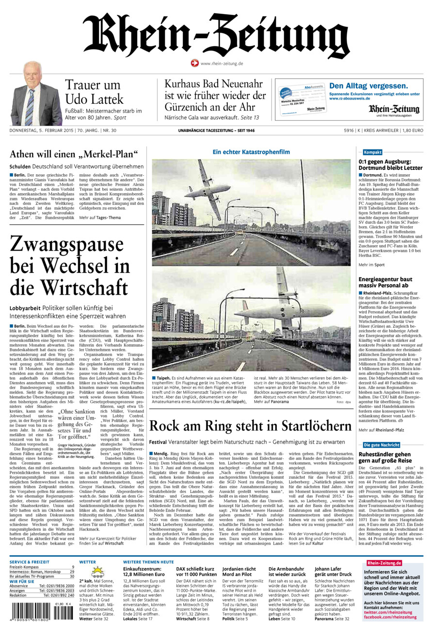 Rhein-Zeitung Kreis Ahrweiler vom Donnerstag, 05.02.2015