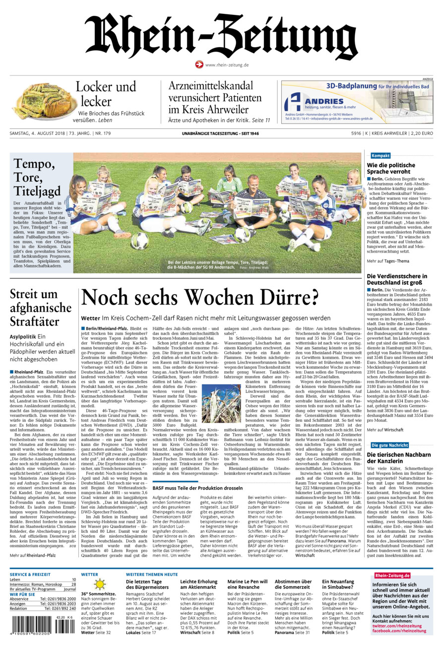 Rhein-Zeitung Kreis Ahrweiler vom Samstag, 04.08.2018