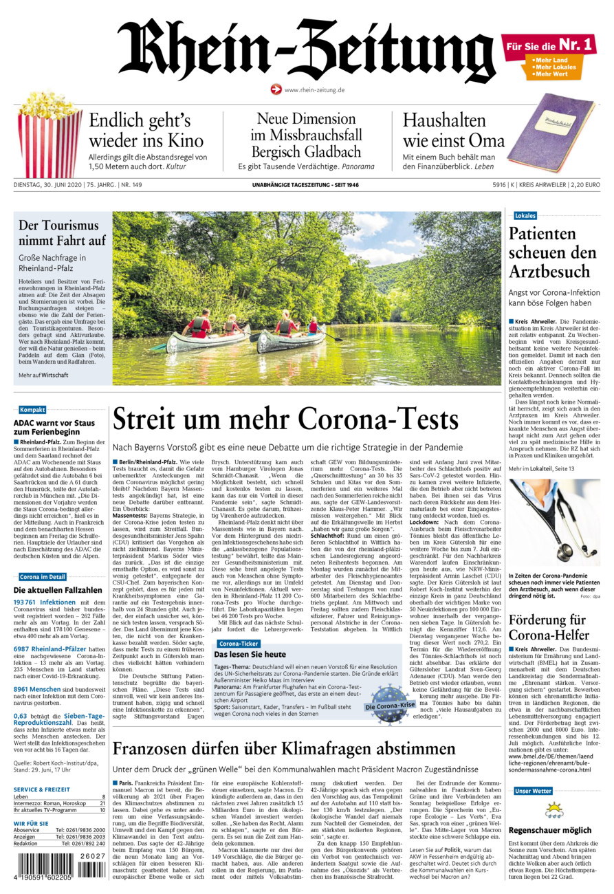 Rhein-Zeitung Kreis Ahrweiler vom Dienstag, 30.06.2020