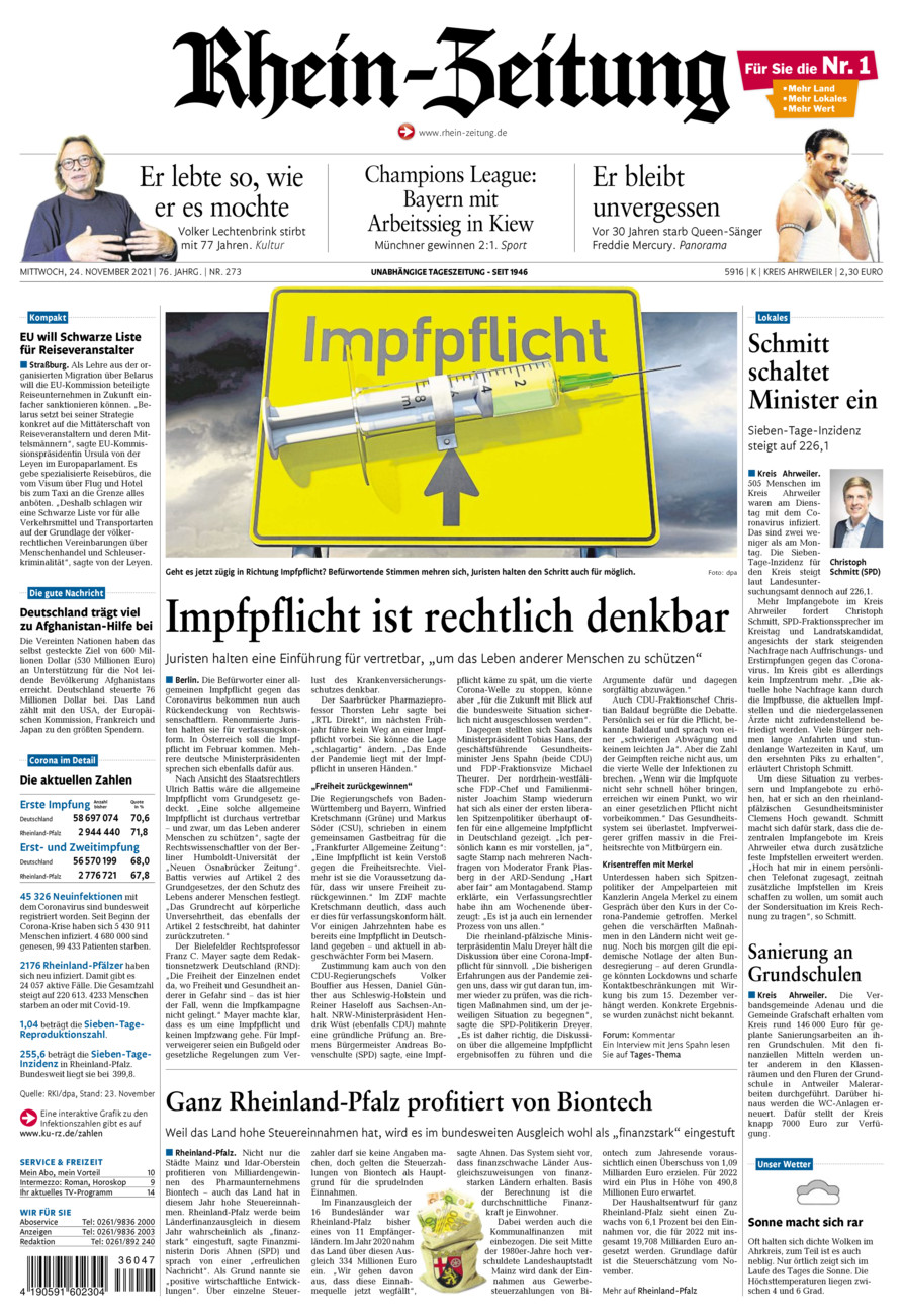 Rhein-Zeitung Kreis Ahrweiler vom Mittwoch, 24.11.2021