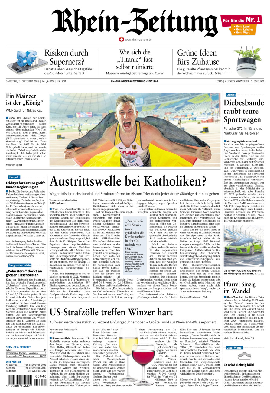 Rhein-Zeitung Kreis Ahrweiler vom Samstag, 05.10.2019
