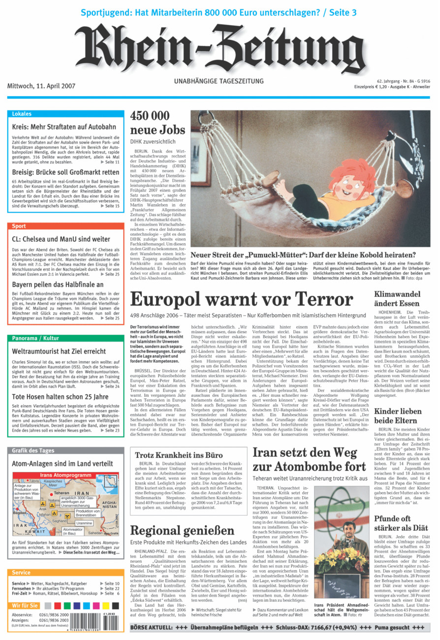 Rhein-Zeitung Kreis Ahrweiler vom Mittwoch, 11.04.2007